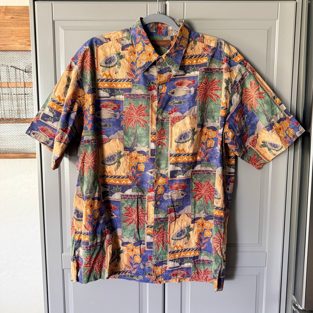 Tori Richard Mens Vintage Cotton Lawn Tropical Sea LIfe Hawaiian Shirt, Multi,L